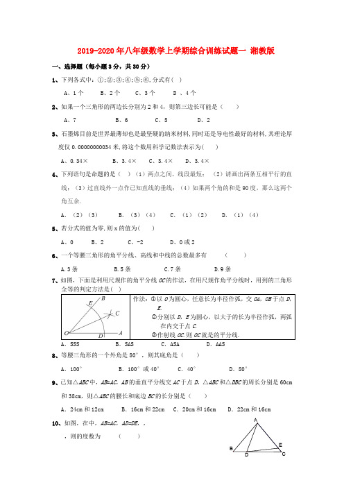 2019-2020年八年级数学上学期综合训练试题一 湘教版