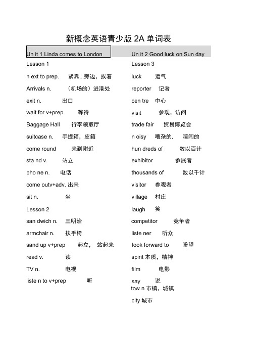 新概念青少版单词表中英文