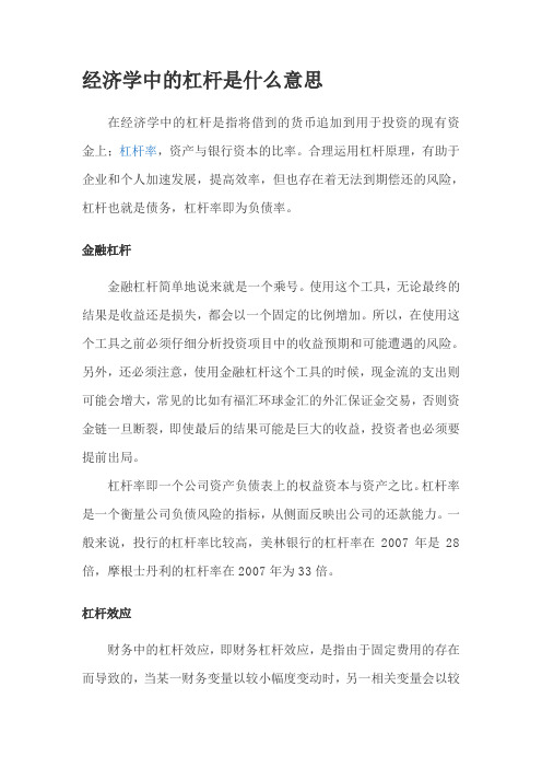 经济学中的杠杆是什么意思