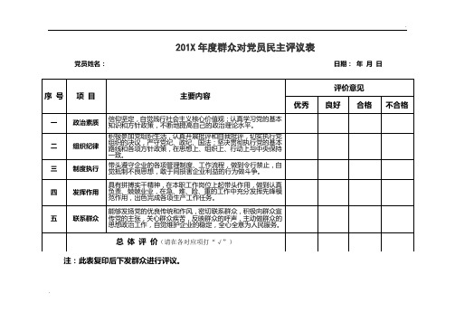 党员及党支部民主评议表