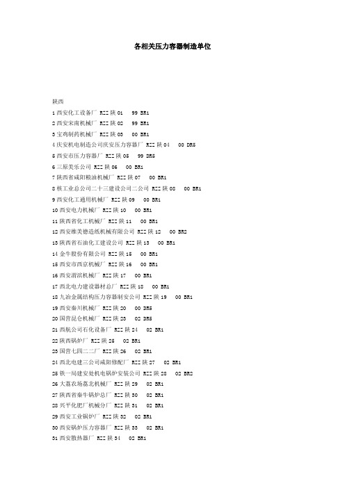 各相关压力容器制造单位