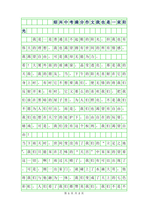 年绍兴中考满分作文-我也是一束阳光