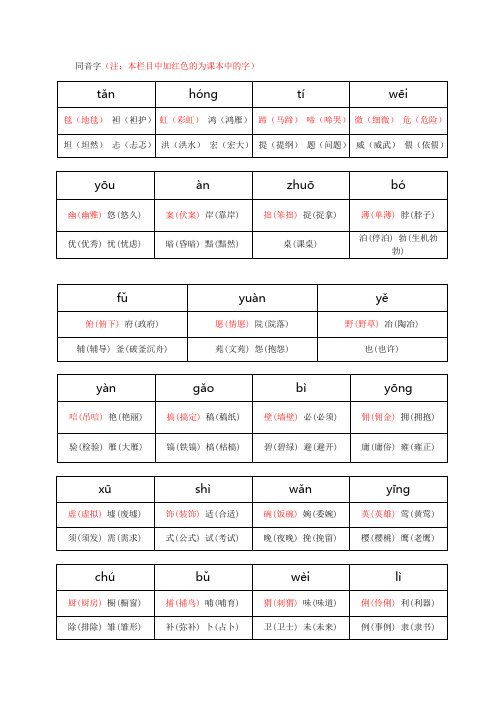 部编版语文六上同音字