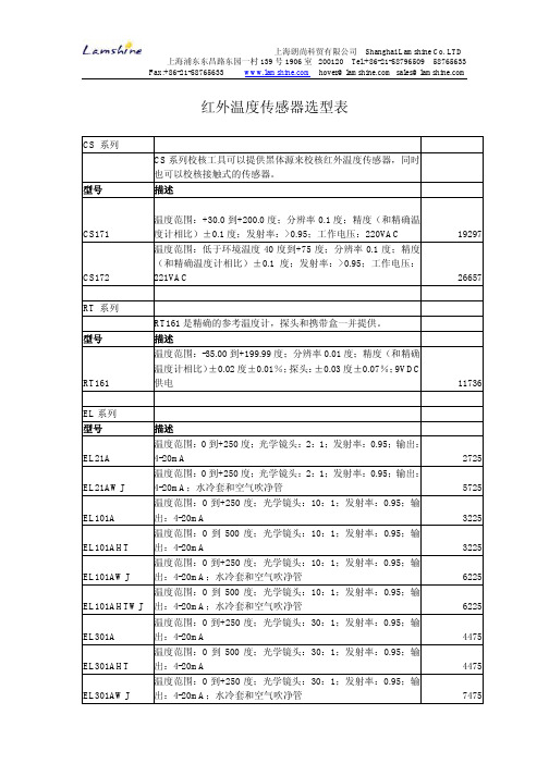 红外温度传感器选型表