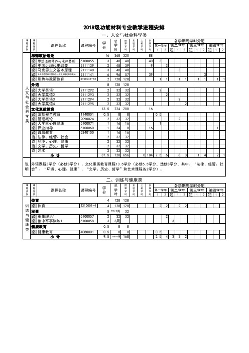 天津大学材料-2018级功能材料 教学进程安排