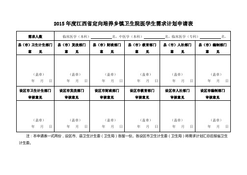 2015江西定向培养乡镇卫生院医学生需求计划申请表