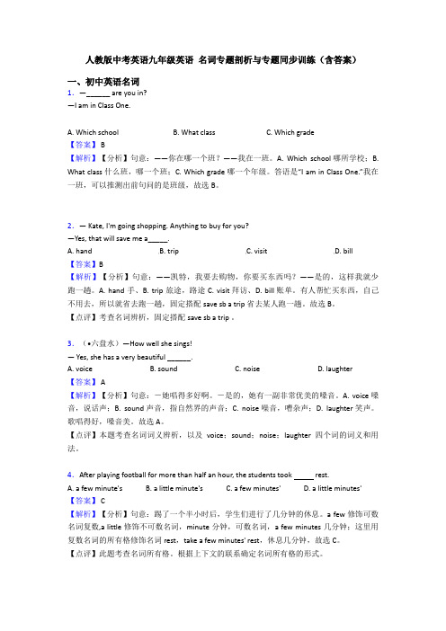 人教版中考英语九年级英语 名词专题剖析与专题同步训练(含答案)