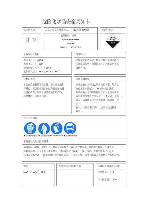 危险化学品安全周知卡75种