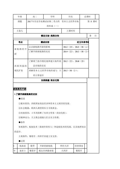 江苏省徐州经济技术开发区高级中学2016-2017学年高二3月历史学业模拟复习学案第8课  2017历史学测必修二