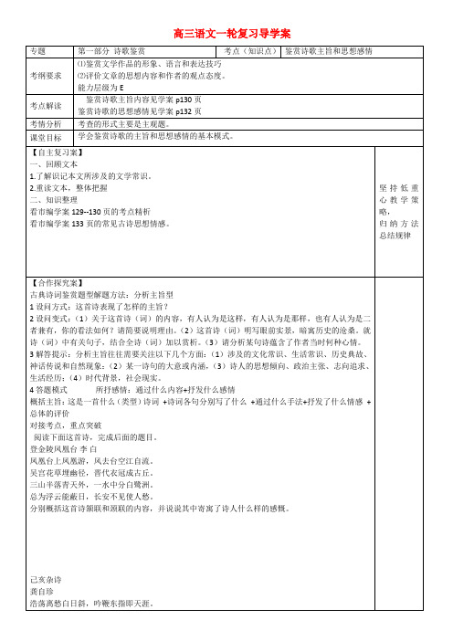 山东省兰陵县东苑高级中学高三二轮复习 诗歌鉴赏 主旨和情感导学案