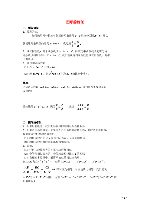 北京市第四中2017年中考数学冲刺复习专题训练相似第1讲图形的相似(无答案