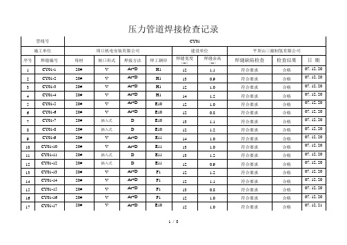 压力管道焊接检查记录