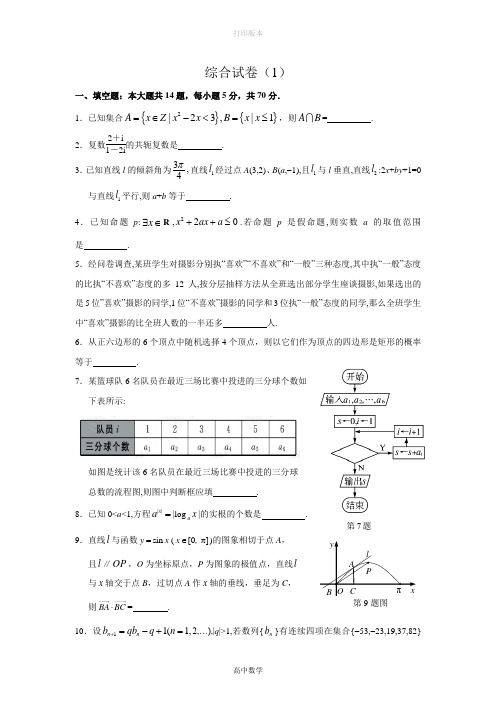 人教版数学高一2012年高二数学暑假补充练习11 综合试卷1