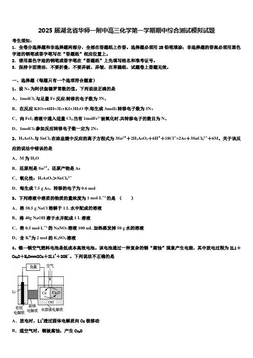 2025届湖北省华师一附中高三化学第一学期期中综合测试模拟试题含解析