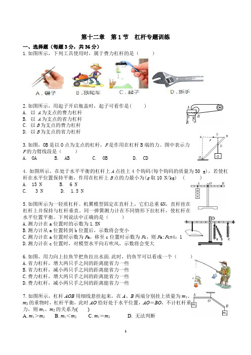 人教版八年级下册物理第十二章  第1节  杠杆专题训练(含答案)