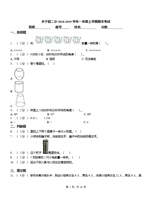 乡宁县二小2018-2019学年一年级上学期期末考试