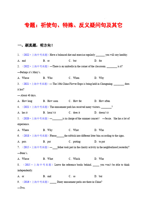 上海市2023年中考英语专题(解析版)—祈使句、特殊疑问句、反义疑问句及其它 