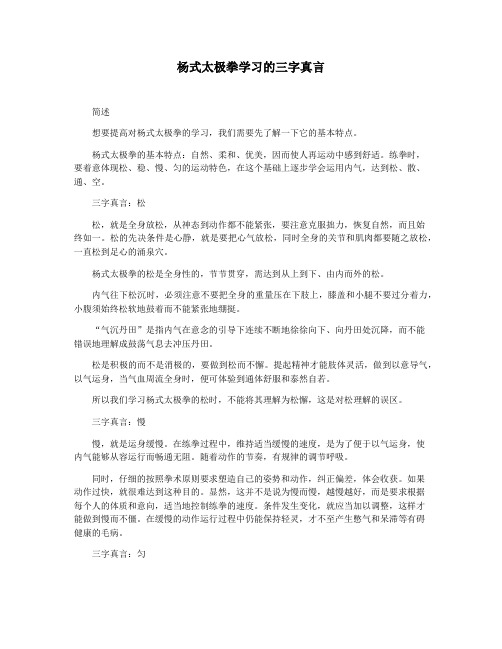 杨式太极拳学习的三字真言