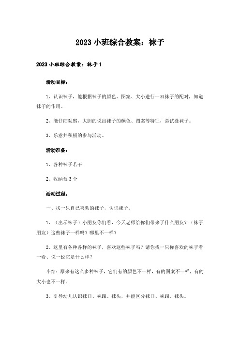 2023小班综合教案：袜子_1