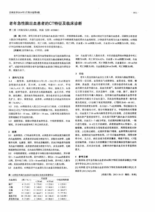 老年急性脑出血患者的CT特征及临床诊断