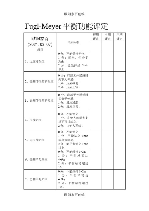 平衡功能评估量表之欧阳家百创编