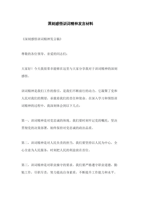 深刻感悟训词精神发言材料