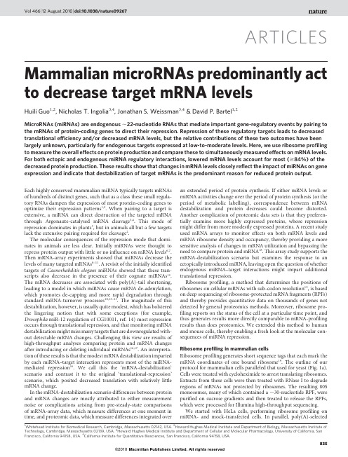 Mammalian microRNAs predominantly act to decresase target mRNA levels