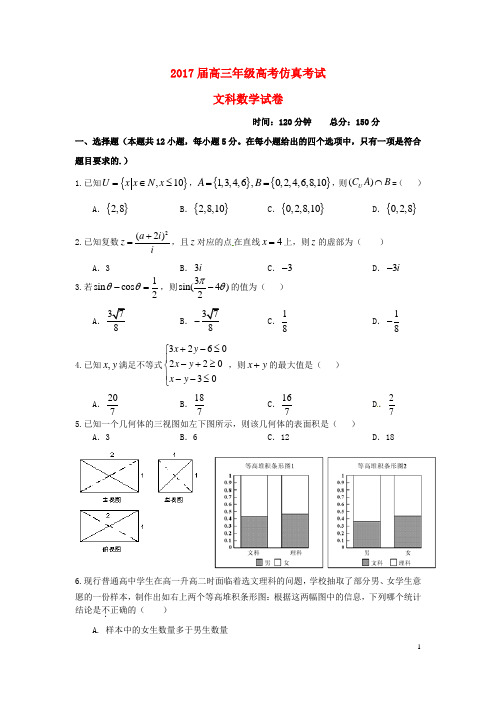 江西省2017届高三数学下学期仿真考试试题 文 精