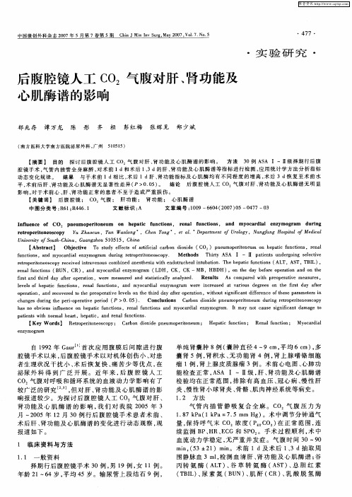 后腹腔镜人工CO2气腹对肝、肾功能及心肌酶谱的影响