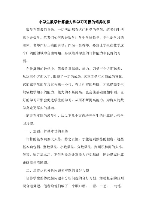 小学生数学计算能力和学习习惯培养