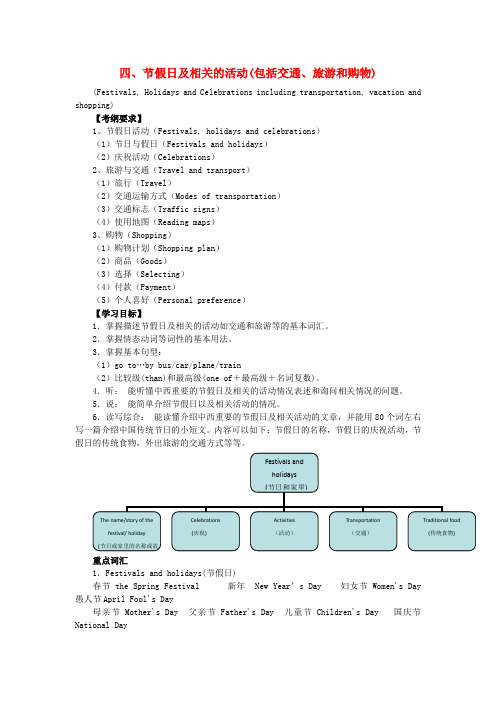 中考英语第二部分话题复习4节假日及相关的活动包括交通旅游和购物复习