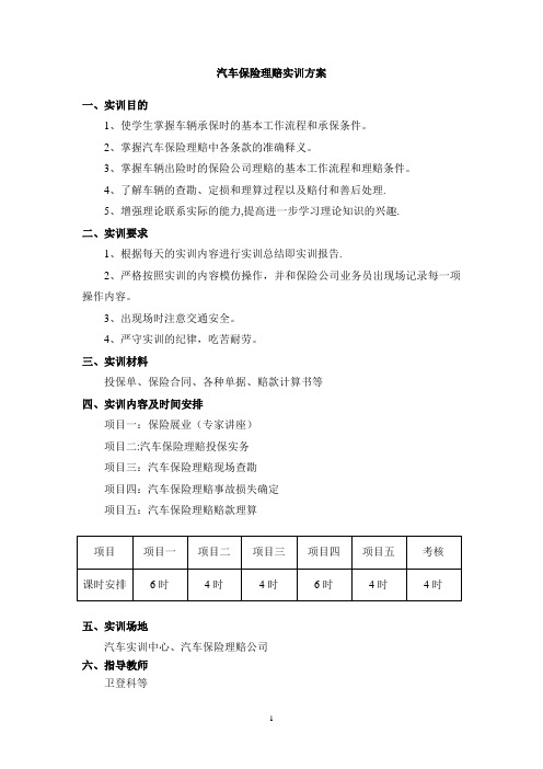 汽车保险理赔实训方案【范本模板】