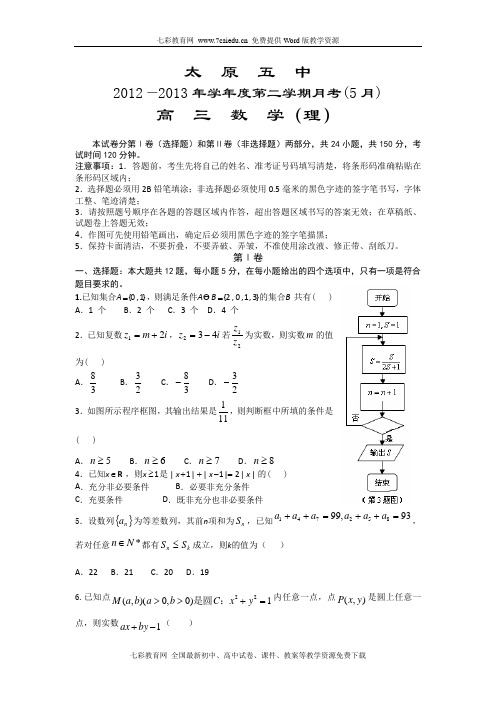 山西省太原五中2013届高三5月月考数学理试题(精)