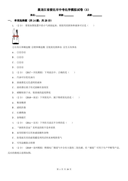 黑龙江省绥化市中考化学模拟试卷(3)