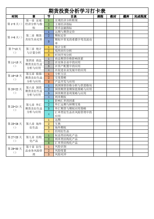 期货投资分析学习打卡表