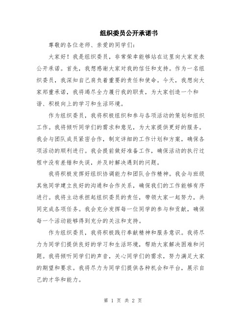 组织委员公开承诺书