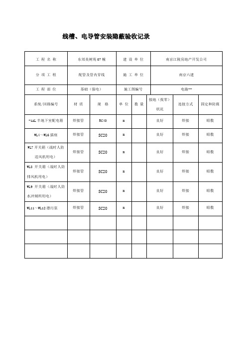 线槽、电导管安装隐蔽验收记录DQ