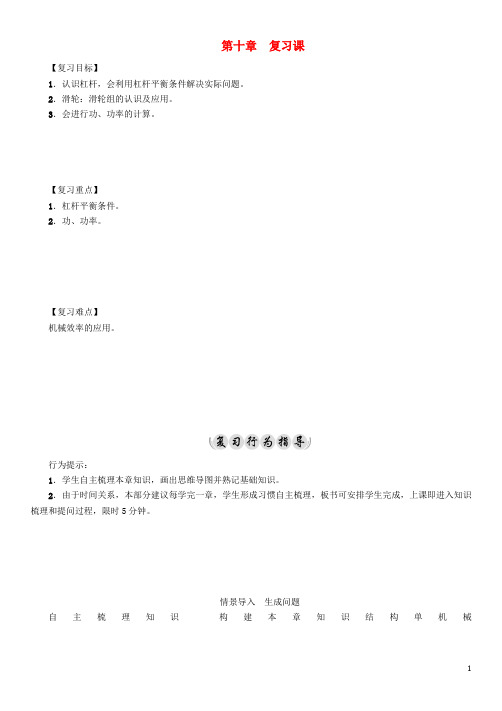 八年级物理全册 第10章 机械与人复习课导学案 (新版)沪科版