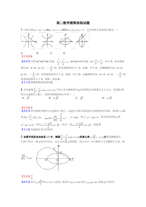 高二数学圆锥曲线试题
