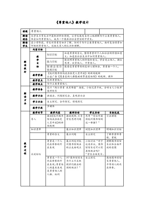 部编人教版初中八年级上册道德与法治《第四课社会生活讲道德：尊重他人》公开课获奖教案_0