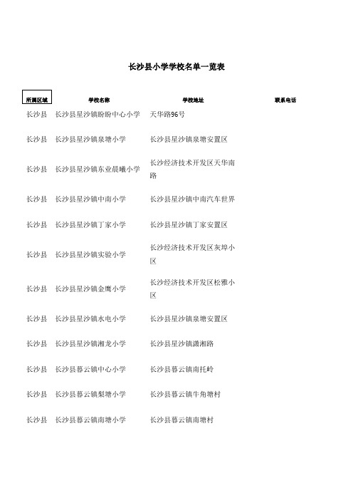 长沙县小学学校名单一览表