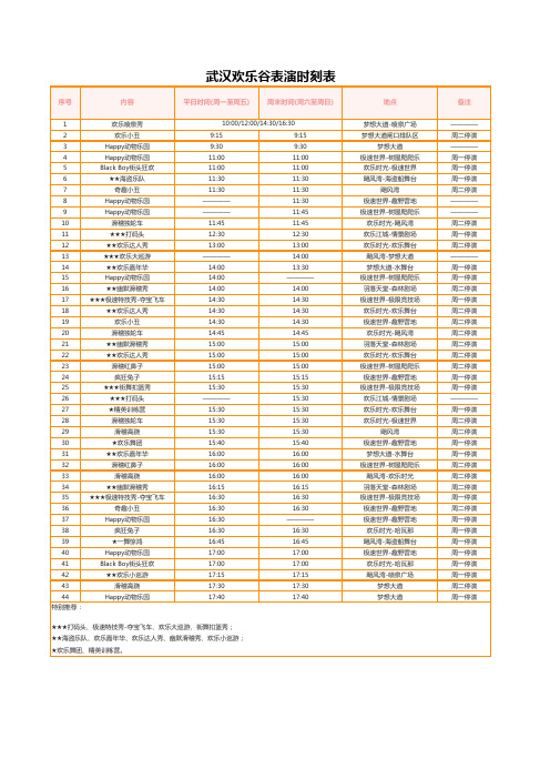 武汉欢乐谷表演时刻表(2023年)