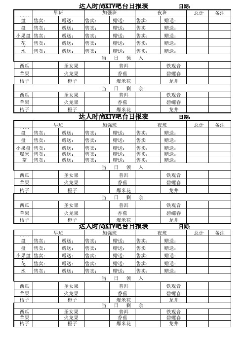 KTV水吧日报表