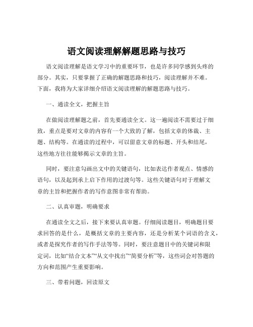 语文阅读理解解题思路与技巧