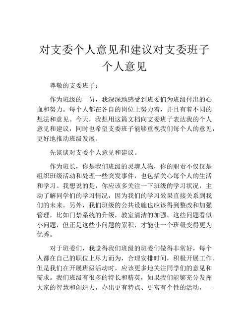 对支委个人意见和建议对支委班子个人意见