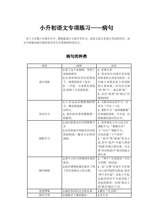 (完整版)小升初语文专项练习——修改病句