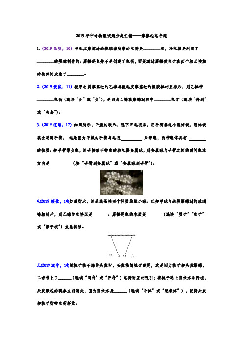 2019年中考物理试题分类汇编——摩擦起电专题(word版含答案)