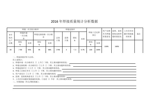 2016年焊接质量统计分析数据