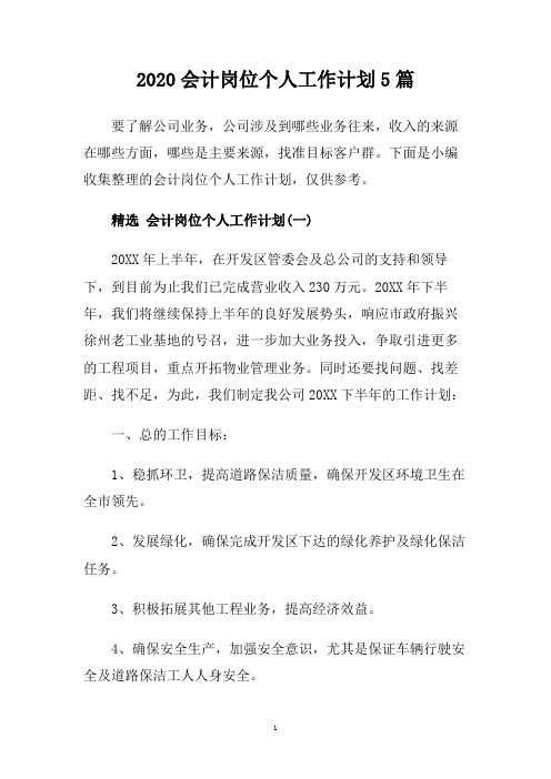 2020会计岗位个人工作计划5篇.doc