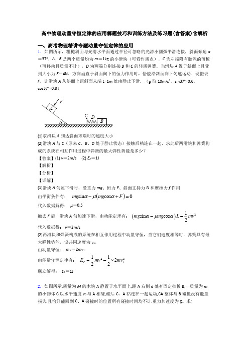 高中物理动量守恒定律的应用解题技巧和训练方法及练习题(含答案)含解析